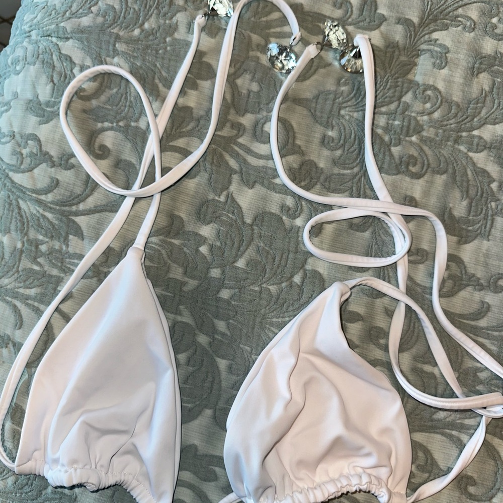 Beach Riot Winona Diamond Gem White Triangle Swim Bikini Top - Size L